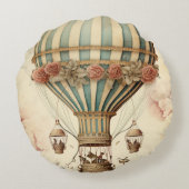 ヴィンテージフローラブストライプルー熱気球 ラウンドクッション (裏面)