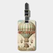ヴィンテージフローラブストライプルー熱気球 ラゲッジタグ (正面縦)