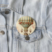 ヴィンテージフローラブストライプルー熱気球 缶バッジ (インサイチュ)