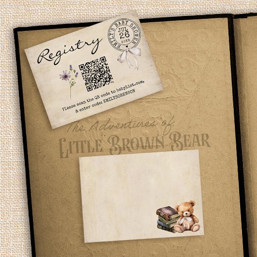 ヴィンテージフローラブックベビーシャワーレジストリQRコード エンクロージャーカード