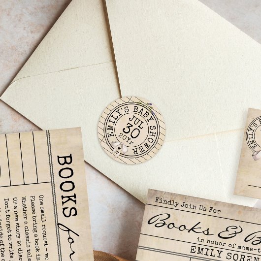 ヴィンテージフローラブックボウライブラリーカードベビーシャワー ラウンドシール