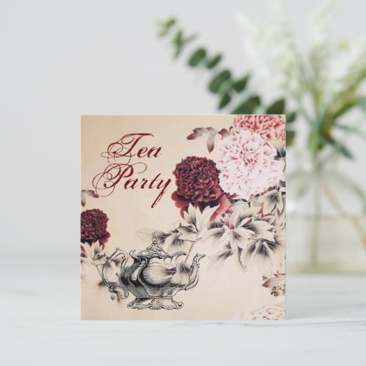 ヴィンテージフローラブライダルシャワーティーパーティの招待状 招待状 (スタンド正面)