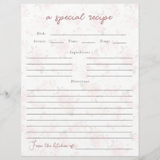 ヴィンテージフローラブライダルシャワーレシピカード (正面)