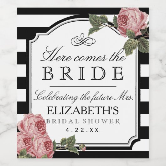 ヴィンテージフローラブライダルシャワーワインボトルラベル ワインラベル (シングルラベル)