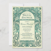 ヴィンテージフローラブライダルシャワー招待状ターコイズ 招待状 (正面)