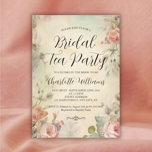ヴィンテージフローラブライダル茶パーティーシャワー 招待状