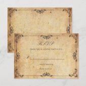ヴィンテージフローラブラウンウェディングRSVPカード 出欠カード (正面/裏面)