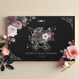 ヴィンテージフローラブラックゴシック様式ベビーカー赤ちゃんシャワー ゲストブック