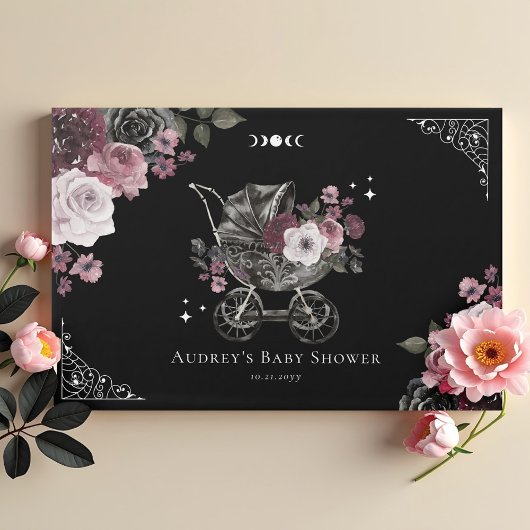 ヴィンテージフローラブラックゴシック様式ベビーカー赤ちゃんシャワー ゲストブック