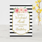 ヴィンテージフローラブラックストライプ誕生日カード カード (黄色い花)