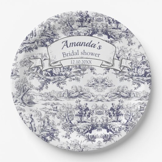 ヴィンテージフローラブラックトイレデジュイブライダルシャワー ペーパープレート (正面)