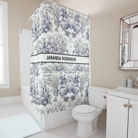 ヴィンテージフローラブラックトイレデジュイミモノグラム シャワーカーテン (インサイチュ)