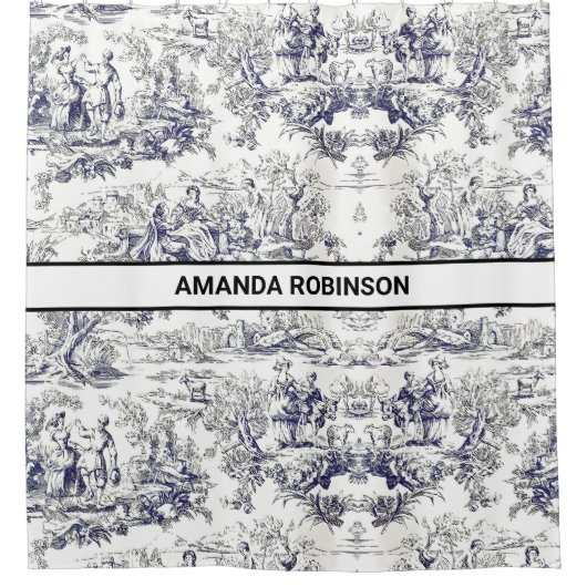 ヴィンテージフローラブラックトイレデジュイミモノグラム シャワーカーテン (正面)