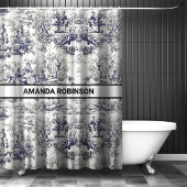 ヴィンテージフローラブラックトイレデジュイミモノグラム シャワーカーテン