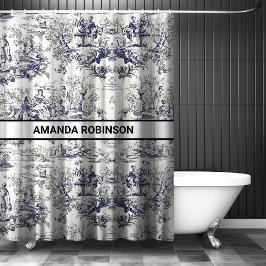 ヴィンテージフローラブラックトイレデジュイミモノグラム シャワーカーテン