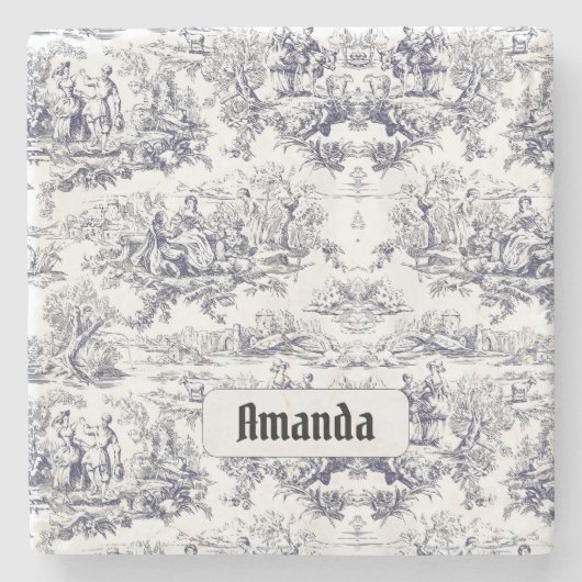 ヴィンテージフローラブラックトイレデジュイミモノグラム ストーンコースター (正面)