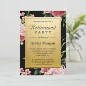 ヴィンテージフローラブラック金ゴールドクラスリタイアメントパーティー 招待状 (スタンド正面)