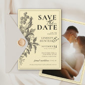 ヴィンテージフローラブラック&バターイエローフォト結婚ズ セーブザデート