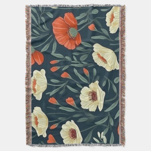 ヴィンテージフローラブランケットはっきりした – ポピー花 スローブランケット (正面縦)