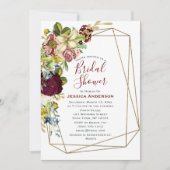 ヴィンテージフローラブルゴーニュ金ゴールドブライダルシャワー 招待状 (正面)