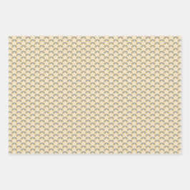 ヴィンテージフローラブルーとイエロージョンキルパターン ラッピングペーパーシート