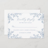 ヴィンテージフローラブルーウェディングRSVPカード 出欠カード (正面/裏面)