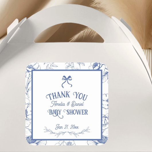 ヴィンテージフローラブルーオーナメントサンキューベイビーシャワー スクエアシール
