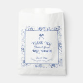 ヴィンテージフローラブルーオーナメントサンキューベイビーシャワー フェイバーバッグ (正面)