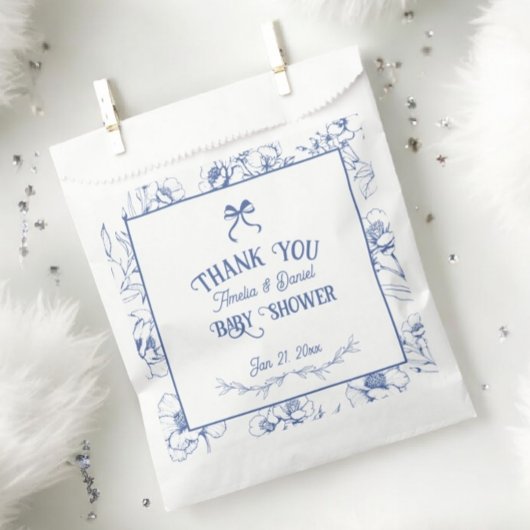 ヴィンテージフローラブルーオーナメントサンキューベイビーシャワー フェイバーバッグ