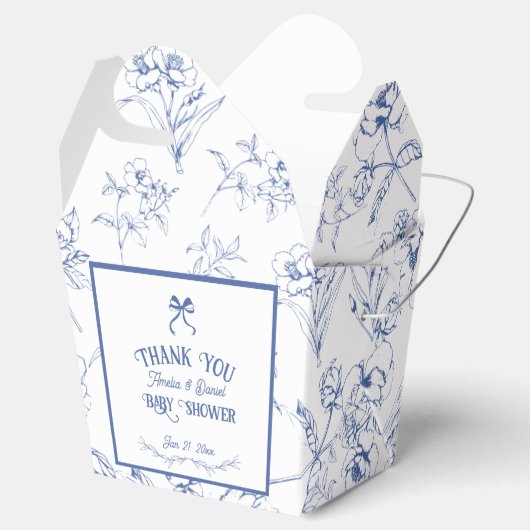 ヴィンテージフローラブルーオーナメントサンキューベイビーシャワー フェイバーボックス (オープン)