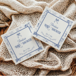 ヴィンテージフローラブルーオーナメントベビーシャワーナプキンズ スタンダードカクテルナプキン