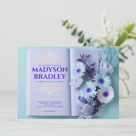 ヴィンテージフローラブルーストーリーブック結婚の 招待状 (スタンド正面)