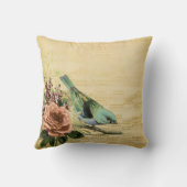 ヴィンテージフローラブルーソングバード金ゴールドミュージックノート クッション (裏面)