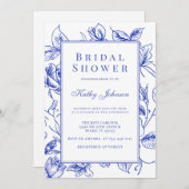 ヴィンテージフローラブルーチノイスリーブライダルシャワー 招待状 (正面/裏面)