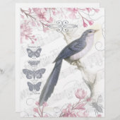 ヴィンテージフローラブルーバードスクラップブック紙 (正面/裏面)