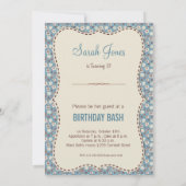 ヴィンテージフローラブルーパターン誕生日招待状 招待状 (裏面)