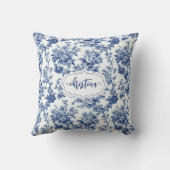 ヴィンテージフローラブルーパーソナライズされたホワイト クッション (裏面)