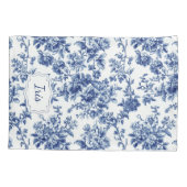 ヴィンテージフローラブルーパーソナライズされたホワイト 枕カバー (裏面)