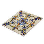 ヴィンテージフローラブルーフラワーオンホワイトグリーン&イエロー タイル (側面)