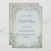 ヴィンテージフローラブルーブライダルシャワー 招待状 (正面/裏面)