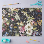 ヴィンテージフローラブルーホワイト植物花コテージ 薄葉紙 (クラフト)