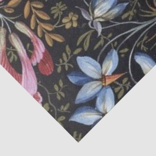 ヴィンテージフローラブルーホワイト植物花コテージ 薄葉紙 (詳細)