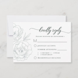 ヴィンテージフローラブルーモダング結婚レイの食事 出欠カード