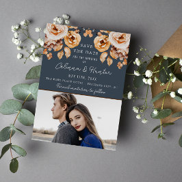 ヴィンテージフローラブルー秋のドライフラワー結婚ズ セーブザデート