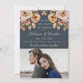 ヴィンテージフローラブルー秋のドライフラワー結婚ズ セーブザデート (正面)