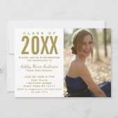 ヴィンテージフローラブルー金ゴールド卒業パーティーの写真 招待状 (正面)