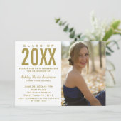 ヴィンテージフローラブルー金ゴールド卒業パーティーの写真 招待状 (スタンド正面)