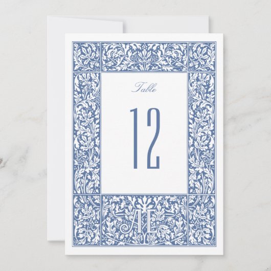 ヴィンテージフローラブルーMorrisテーブル番号カード 招待状 (正面)