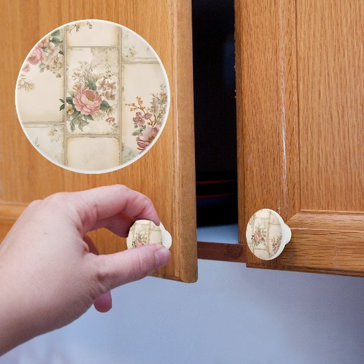 ヴィンテージフローラブロック セラミックノブ