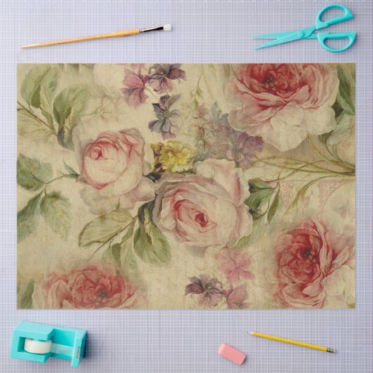 ヴィンテージフローラブーケスクリプトEphemera Decompage 薄葉紙 (クラフト)